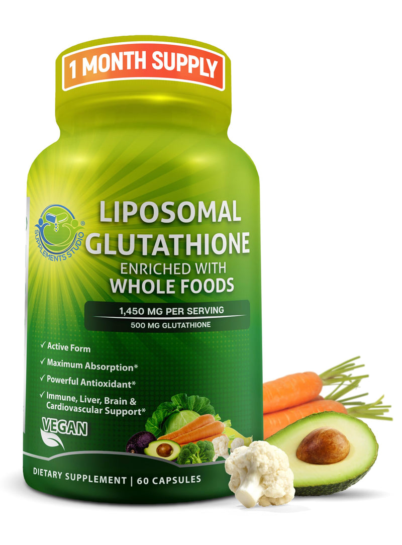 Liposomal Glutathione Supplement 500mg Active Reduced L-Glutathione | Maximum Absorption - Master Antioxidant & Detoxifier, Made with Organic Whole Foods, Immune & Cardiovascular Support, 60ct 60 Count (Pack of 1)
