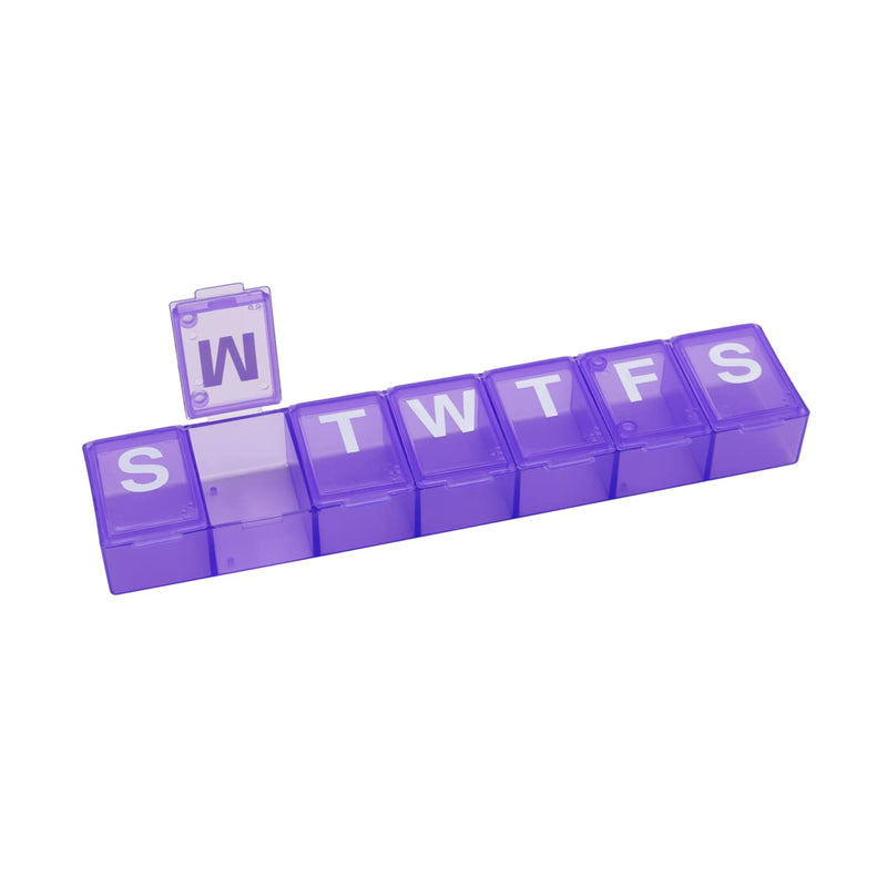 Ezy Dose Weekly (7-Day) Pill Organizer, Medium Planner, Purple, BPA-Free | Compact Daily Vitamin & Supplement Medicine Case, Pop Up Compartments, Convenient and Easy to Use, Travel-Friendly, BPA-Free