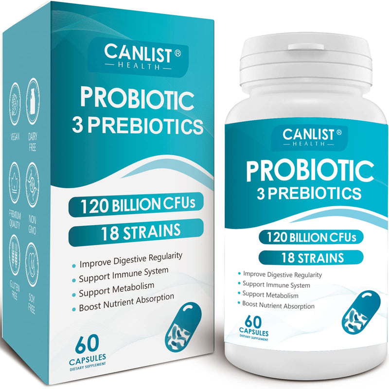 [Australia] - Probiotics 120 Billion CFUs 18 Strains, 3 Prebiotics & Digestive Enzymes for Men Women,Digestive & Immune Support,Shelf Stable Non-GMO 60 Capsules 