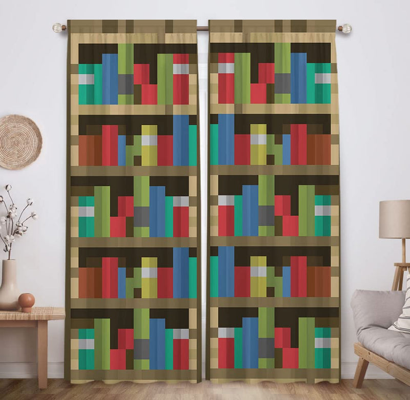 [Australia] - Allenjoy Pixelated Bookshelf Children Window Curtains for Boy Girl Baby Kids Room Bedroom Nursery Toddler Home Office Decor Decorations Durable Fabric Machine Washable 82 in x 84 in 