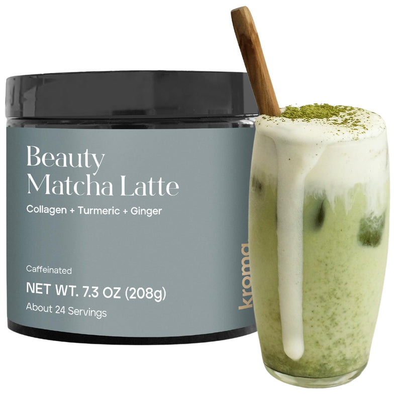 [Australia] - KROMA. Ceremonial Grade Matcha Powder, Gluten Free Green Tea Collagen Powder with Mushrooms, Ginger, Turmeric, L Theanine, Maca, Matcha Latte Powder with Natural Caffeine for Energy Support Matcha Latte Jar 