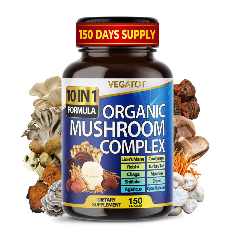 [Australia] - 10 in 1 High Strength Mushroom Supplement - Lions Mane, Cordyceps, Reishi - Brain Supplements for Memory and Focus ** 5-Month Supply 