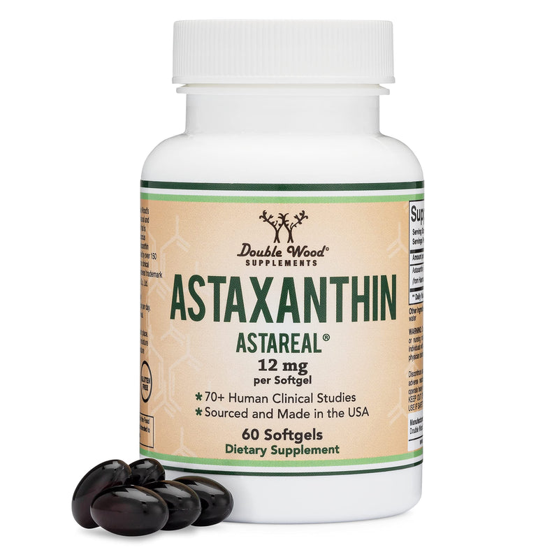 [Australia] - Astaxanthin 12mg Max Strength (AstaReal: Natural Patented Astaxanthin with 70+ Human Clinical Trials - World's Most Studied Brand) Grown, Harvested, and Made in The USA (Astaxantina) by Double Wood 