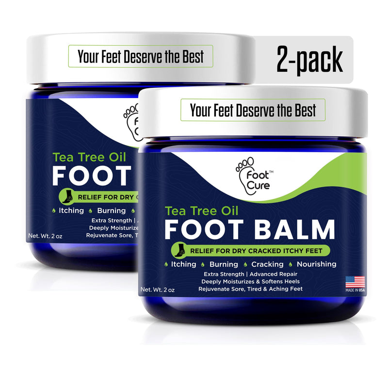 [Australia] - FOOT CURE Tea Tree Oil Balm – Moisturizer for Dry Cracked Feet – Instantly Hydrates & Soothes Irritated Skin & Athlete's Foot – Best Foot Care for Women and Men (Pack of 2) Foot Balm 2 Ounce (Pack of 2) 