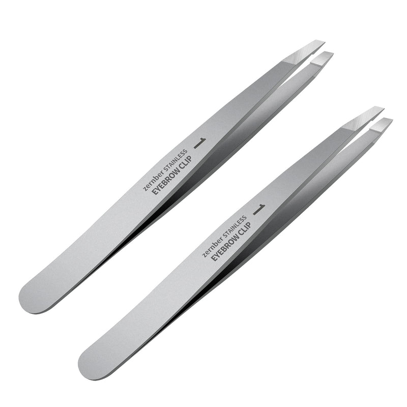 Tweezers Set - Professional Stainless Steel Slant Tweezers, Precision Tweezers Set for Shaping Eyebrows, Great Beauty Tools for Facial Hair, Ingrown Hair, Blackhead Removal(2Pcs Slant Tweezer) 2 Pack (Slant)