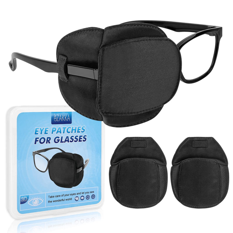 [Australia] - eZAKKA Eye Patches for Adults Kids Left Right Eye, 2 Pcs Medical Eye Patch for Glasses Silk Eyepatch for Lazy Eye Amblyopia Strabismus and After Surgery, Black Large (Pack of 2) 