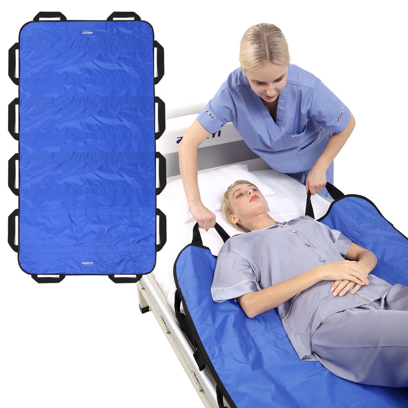 [Australia] - Bed Positioning Pad with Reinforced Handles 63" x 40" Washable Patient Transfer Slide Sheet for Body Lifting, Turning, Repositioning, for Elderly, Incontinence, Caregiver, Blue 
