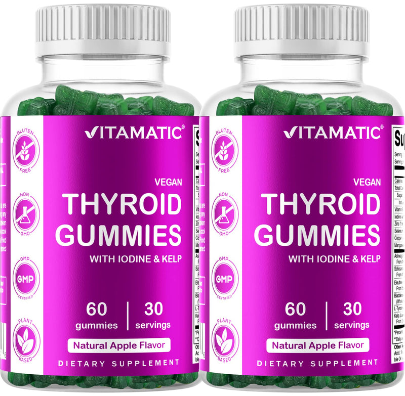 [Australia] - Vitamatic 2 Pack Vegan Thyroid Support Gummies with Iodine & Kelp - 60 Count - Improve Your Energy & Increase Metabolism - Plant Based 