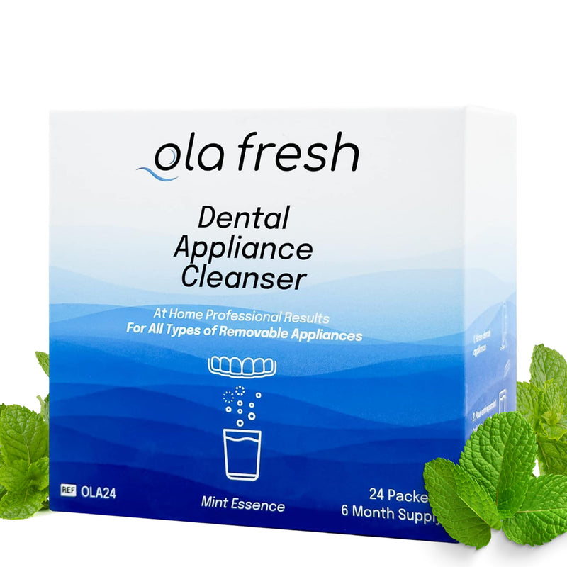 [Australia] - Ola Fresh Dental Appliance Cleanser, Professional Denture and Retainer Powder Cleanser (Mint Essence Flavor, 24 Packets, 6 Month Supply) ~6 Month Supply 