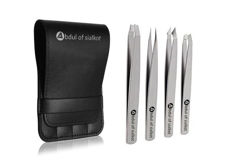Eyebrow Tweezer Set for Women & Men Professional Slant and Pointed Tweezers Set with Case Precision Tweezers Kit for Facial Hair, Splinter and Ingrown Hair Removal(Sliver4 piece) (Sliver 4 Piece)
