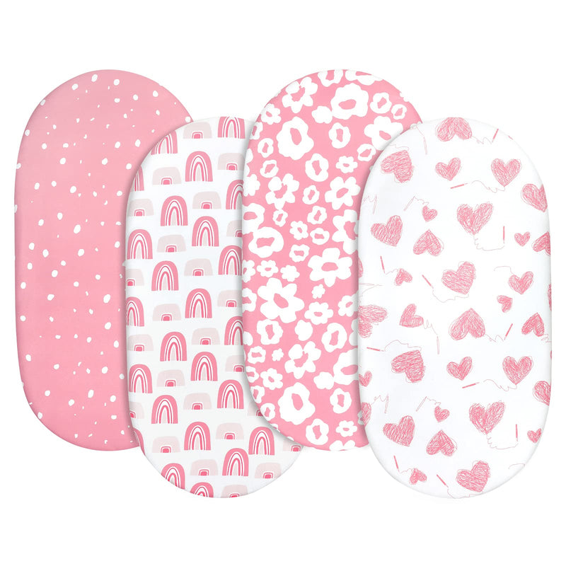 [Australia] - Gllquen Baby Bassinet Sheets 4 Pack, Breathable Cozy Fitted Mattress Sheet, Elastic Travel Crib Fashionable Floral Pattern, Standard Cradle Safe Sheets for Baby Boy Girls 32"X16"(Love) Love 