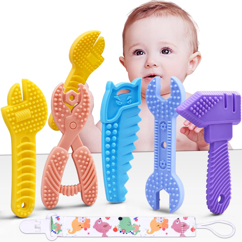 [Australia] - Baby Teething Toys for 0-6 Months 6-12 Months - Molar Teether Chew Toys Set BPA Free Silicone, Soft Textures - Hammer Wrench Scissors Shape Baby Teething Toys Gift 5-pack tool shape 