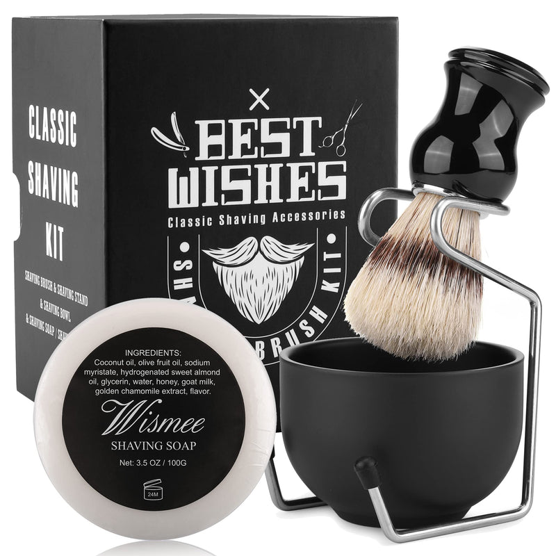 [Australia] - Men's Shaving Brush Set Boar Bristle Hair Shaving Brush, Stainless Steel Shaving Bowl & Stand, 3.5Oz Shaving Soap Wet Shaving Cleaning Tool Birthday Father Day Gifts for Him Men White 