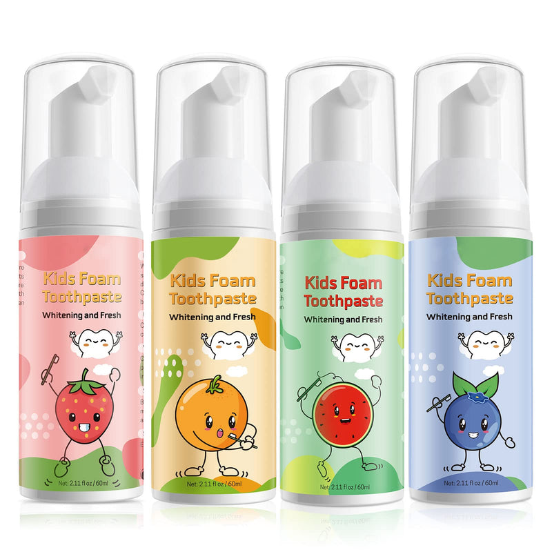 [Australia] - Foam Toothpaste Kids, 4 Packs Kids Foam Toothpaste for U-Shape Electric Toothbrush, Toddler's Toothpaste with Low Fluoride, Children Oral Cleaning for Best Result 4 Flavors Kids Toothpaste 