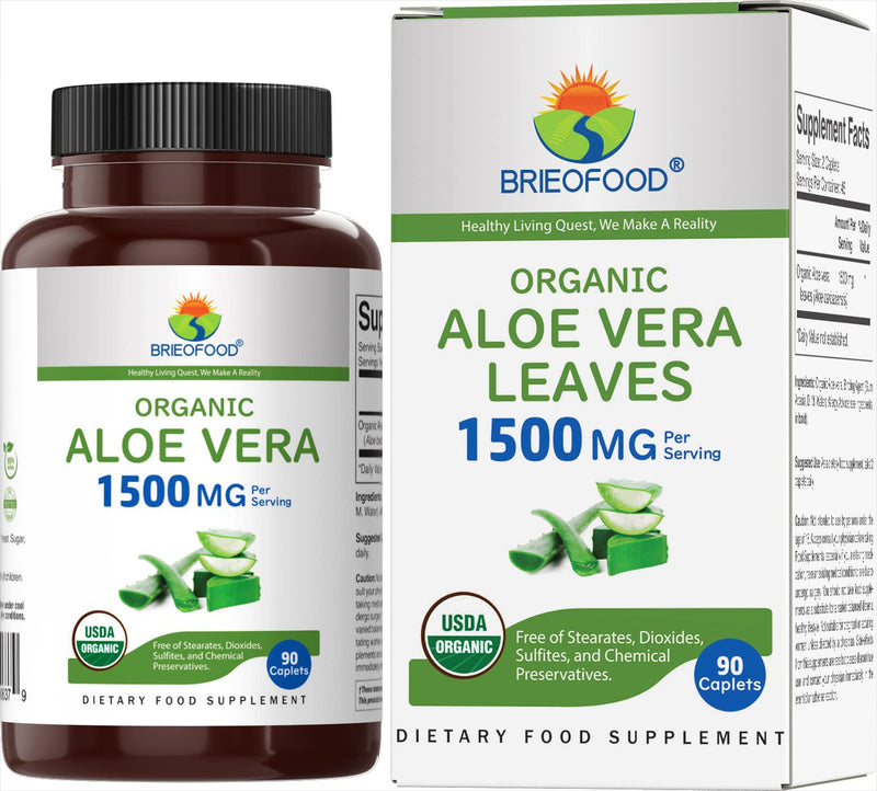 [Australia] - Brieofood Organic Aloe Vera 1500mg, 45 Servings, Vegetarian, Gluten Free, 90 Vegetarian Tablets 