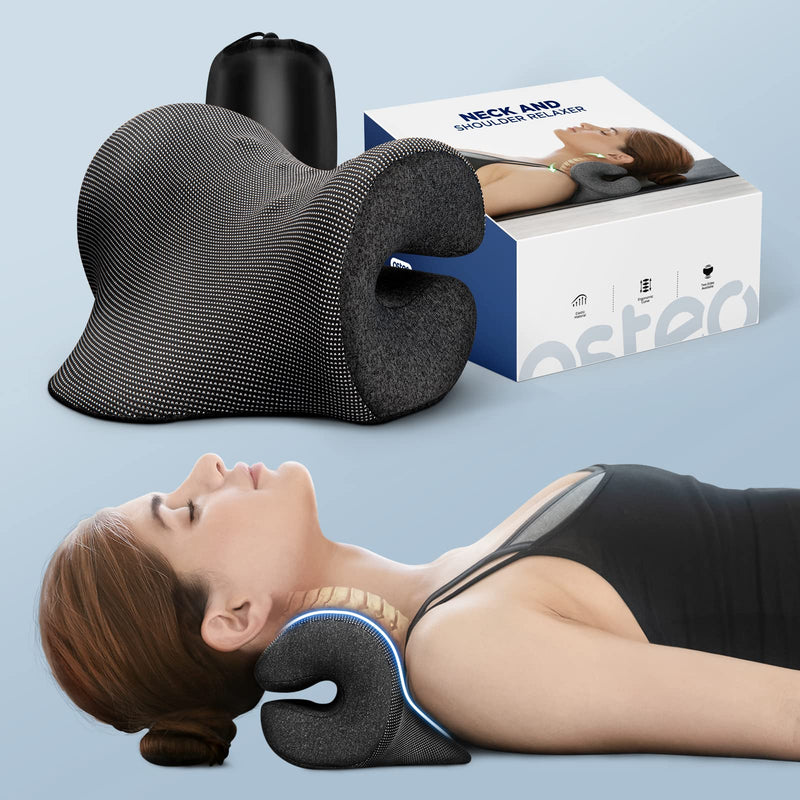 [Australia] - Osteo Neck Stretcher with Magnetic Therapy Cover, 2 Modes[Gentle/Strong] Pain Relief Cervical Traction Device, No Smell Neck and Shoulder Relaxer, Chiropractic Pillow for TMJ Headache Spine Alignment Black 