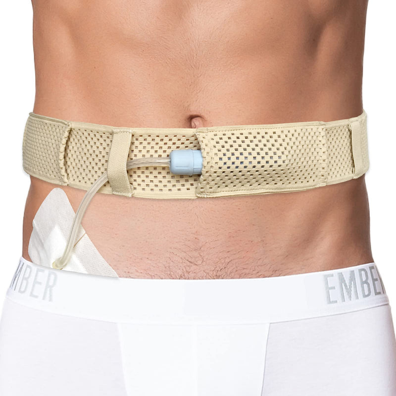 [Australia] - Mesh Breathable PD Belt Peritoneal Dialysis Catheter Accessories Supplies Soft Transfer Set Holder Protector Belts for Stomach Feeding Peg J Tube Women Men Adults Beige Medium (Pack of 1) 