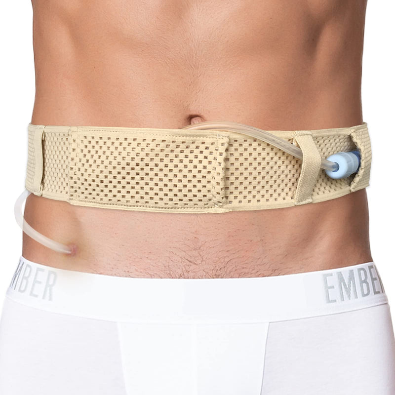 [Australia] - Comfortable Breathable Peritoneal Dialysis Belt PD Catheter Holder Accessories Adjustable Feeding G Tube Pouch Safety Secure Transfer Set Peg Tubing Supplies Men Women, Beige Large Large(Pack of 1) 