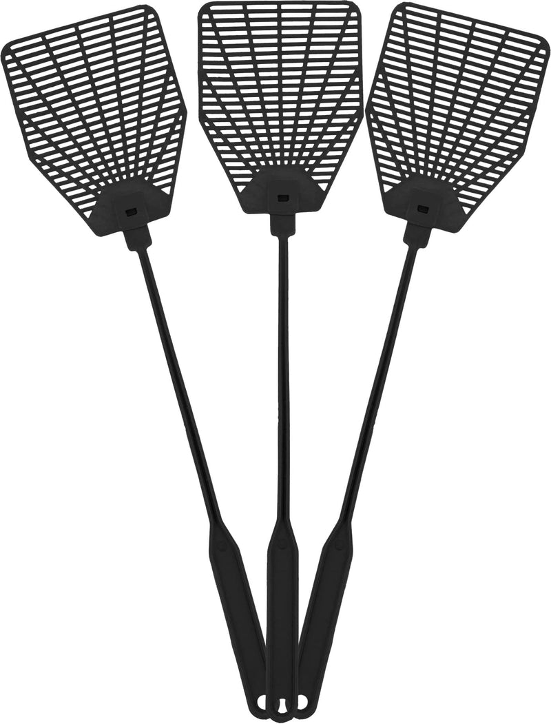 [Australia] - Rubber Fly Swatter, Long Fly Swatter pack, Fly Swatter Heavy Duty (3 Pack) (Black) Black 