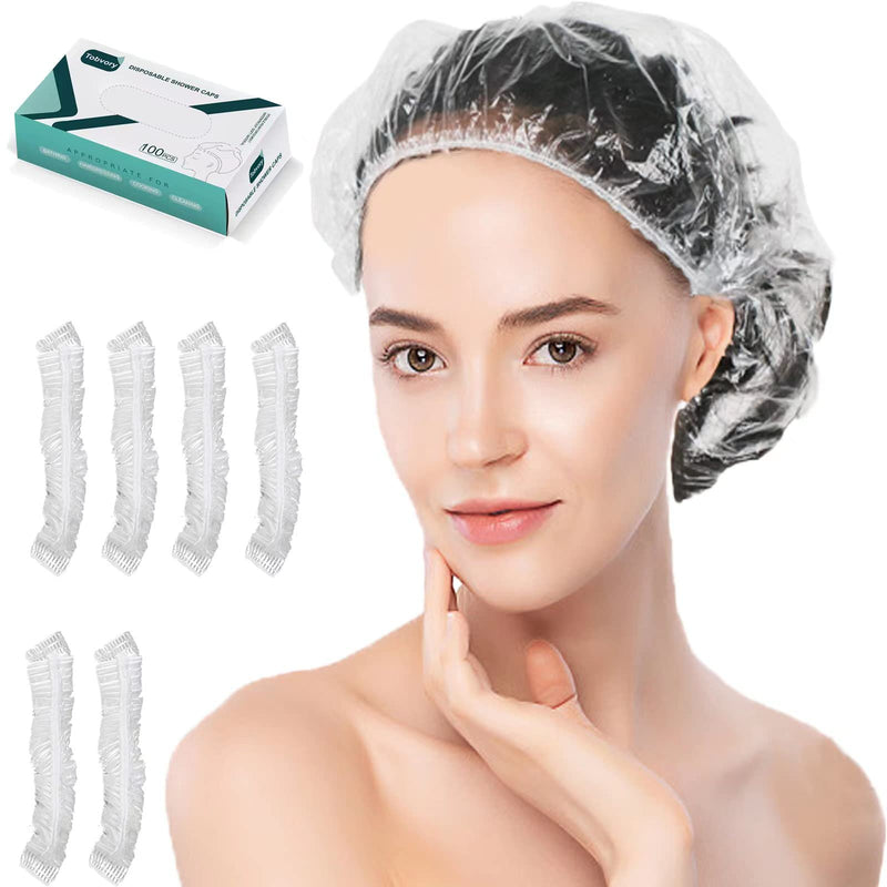 [Australia] - Disposable Shower Caps - 100PCS Shower Cap Tobvory Waterproof Plastic Shower Cap For Women Men For Hair - Extra Elastic Large Shower Caps For Bath, Hair Treatment, Conditioning In Home Hotel Travel 
