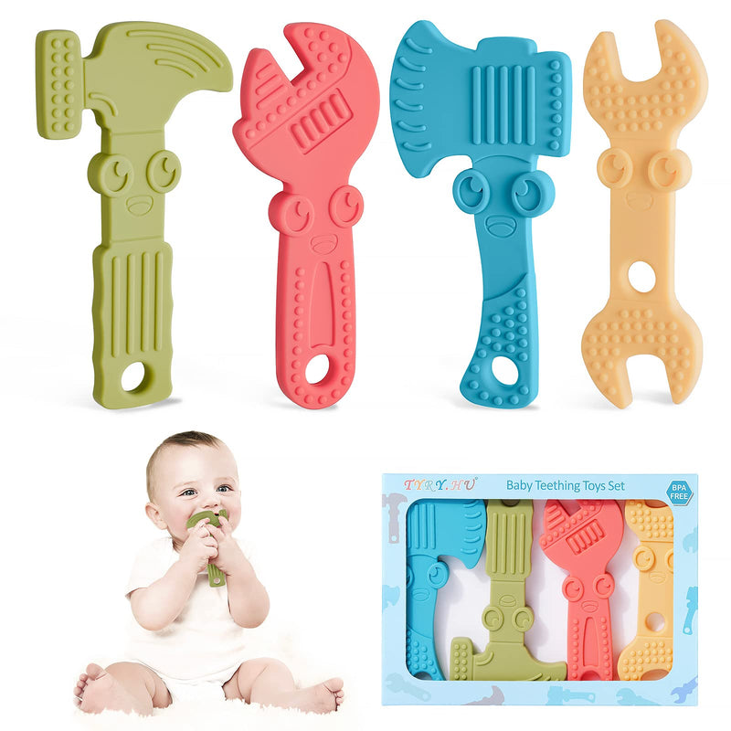[Australia] - TYRY.HU Baby Teething Toys for Babies 0-6 Months 6-12 Months, BPA Free Silicone Baby Molar Teether Chew Toys, Hammer Wrench Spanner Pliers for Boys Girls, Soft-Textured, Easy to Hold & Clean, 4 Packs Set A 
