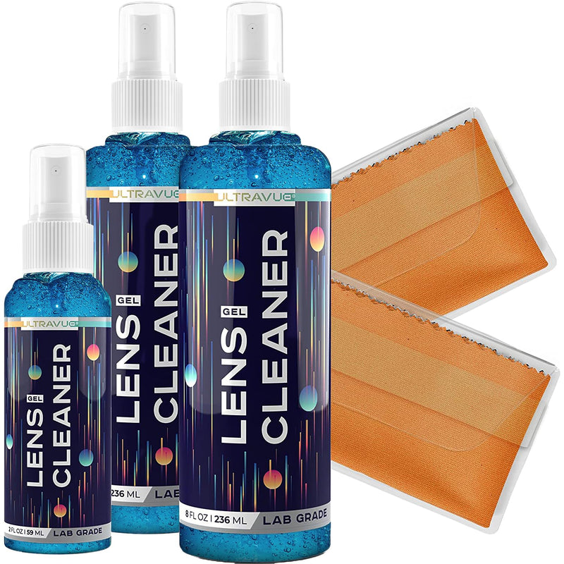 [Australia] - Eyeglass Gel Lens Cleaner Spray Kit - 2 x 8oz and 1 x 2oz Gel Eyeglasses Cleaner Spray Bottle + 2 Microfiber Cloth for Cleaning - Safe for All Lenses (AR Coated Included) 8oz x 2oz Gel Spray + 2 Microfiber Cloth 