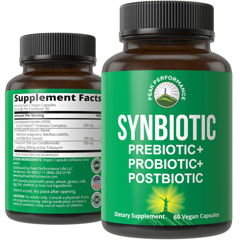 [Australia] - Synbiotic = Prebiotic + Probiotic + Postbiotic 3-in-1 Supplement with Clinically Tested Ingredients. Pre And Probiotics Plus Important Tributyrin Postbiotics For Gut. Vegan Capsules For Women + Men 