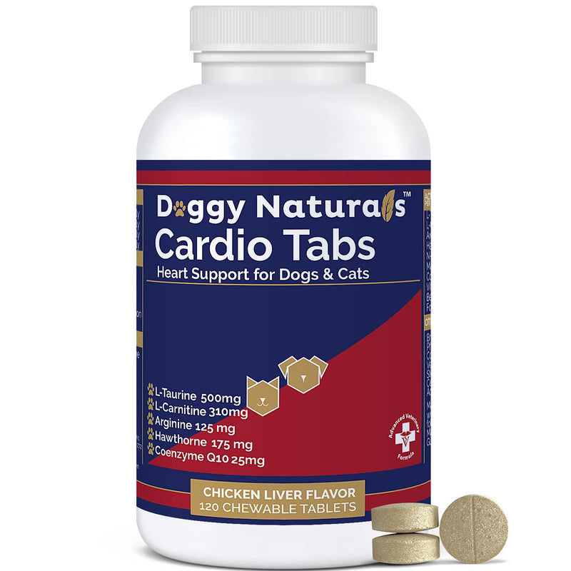 Cardio Tabs Heart Support Supplement for Dogs - Aids Cardio Support and Cardio Strength Supplement for Dog, L-Taurine, L-Carnitine, Hawthorn, L Arginine, Coenzyme Q10 - Made in USA - 120 Tablet - PawsPlanet Australia