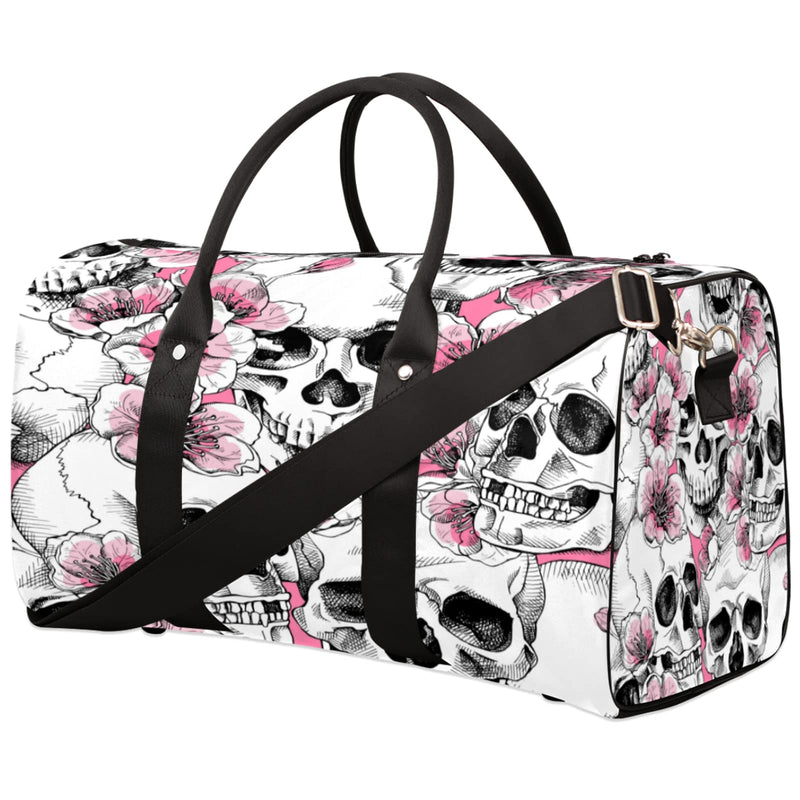 Day Of The Dead Skull Travel Duffel Bag, Cherry Blossom Skull Sports Gym Bag Waterproof Weekender Bag Overnight Travel Carry on Bag Duffel Tote for Women and Men