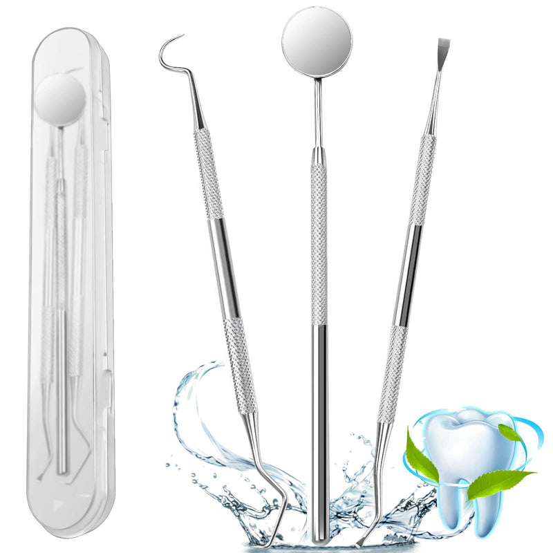 [Australia] - 3Pcs Dental Tools, Professional Dental Picks for Teeth Cleaning, 100% Surgical 304 Stainless Steel Plaque Remover for Teeth, Dental Mirror, Hygiene Set, Scraper Oral Care Kit To Remove Tartar. 