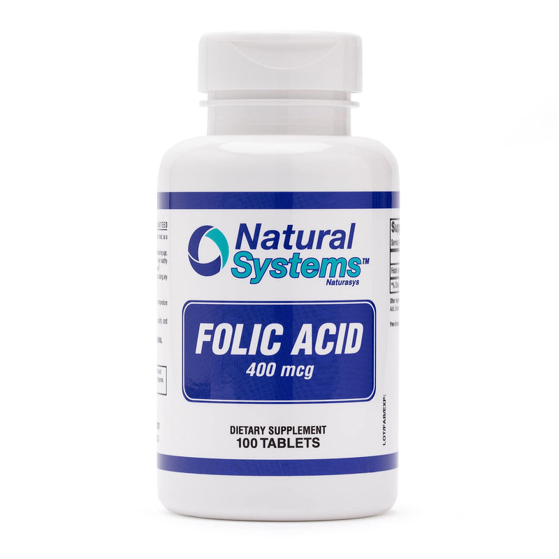 Folic Acid Supplement 100 Tablets 400 mcg by Natural Systems - Prenatal Vitamin for Women Perfect for Pregnancy - Acido Folico - Pregnancy Support Tablets - Daily Intake Prenatal Vitamins Folate
