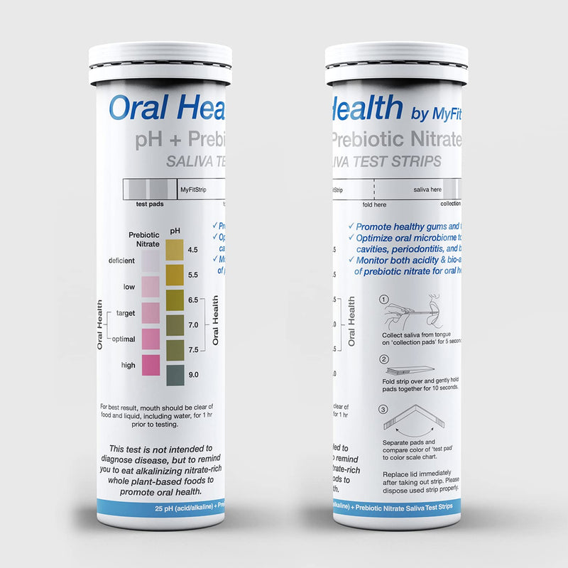 pH and Prebiotic Nitric Oxide Test Strip by MyFitStrip - Track and Monitor Saliva Alkalinity and Prebiotic Nitrate for a Healthy Oral Microbiome - 25 Self Care Saliva Strips
