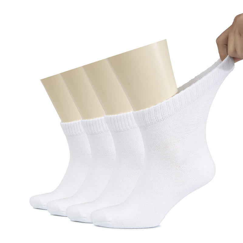 [Australia] - Hugh Ugoli Men's Cotton Diabetic Ankle Socks, Wide, Thin, Loose Fit and Stretchy, Seamless Toe & Non Binding Top, 4 Pairs 11-13 White (4 Pairs) 