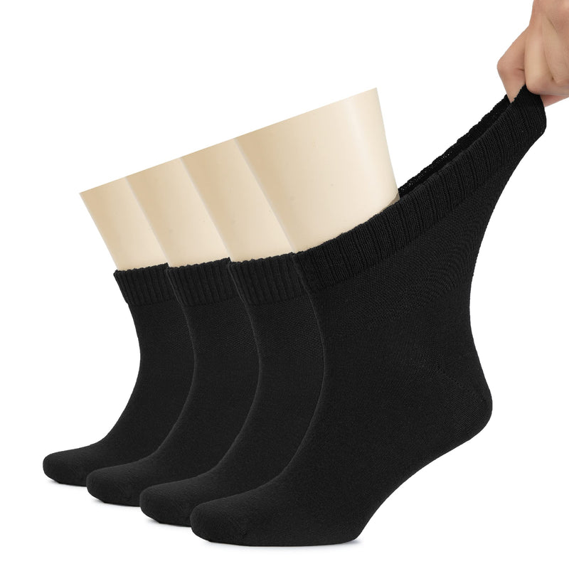 [Australia] - Hugh Ugoli Men's Cotton Diabetic Ankle Socks, Wide, Thin, Loose Fit and Stretchy, Seamless Toe & Non Binding Top, 4 Pairs 11-13 01- Black (4 Pairs) 