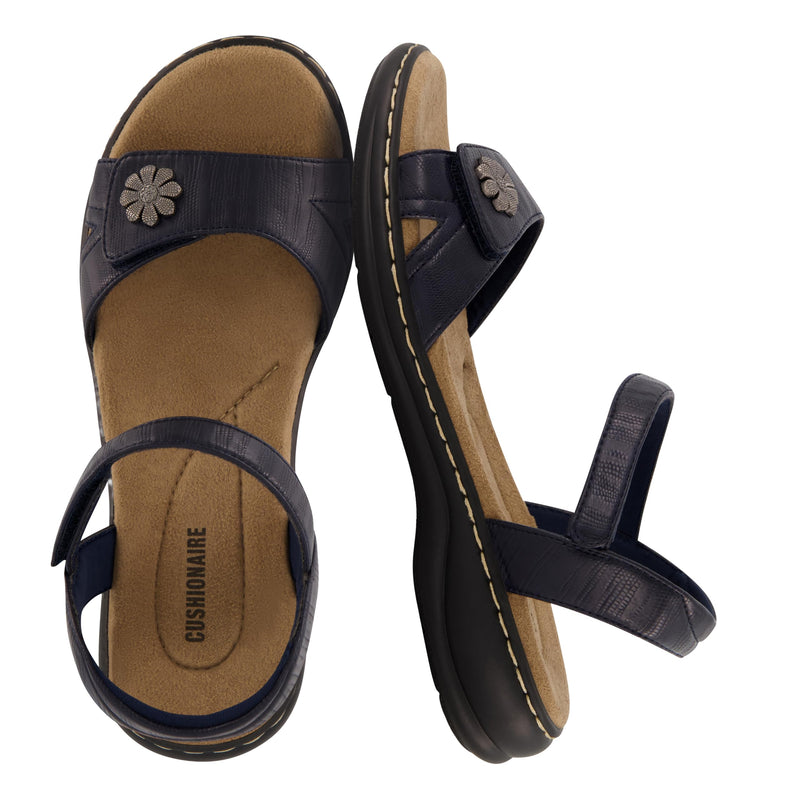 CUSHIONAIRE Bloom Comfortable Dressy Womens Sandals with Arch Support, Adjustable Straps, and Memory Foam Footbed. 10 Navy