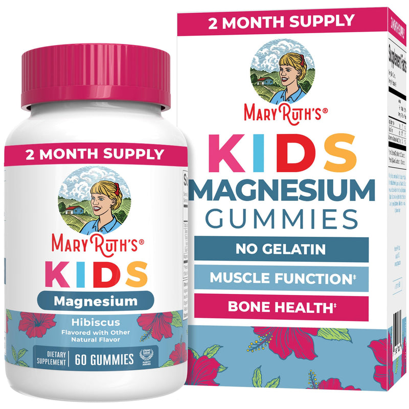MaryRuth's Kids Magnesium Gummies, 50mg Magnesium Citrate for Kids 4+, 60ct | Bone Health, Calcium Absorption, Essential Mineral, Vegan, CLP Certified, Sugar Free, 60 Count