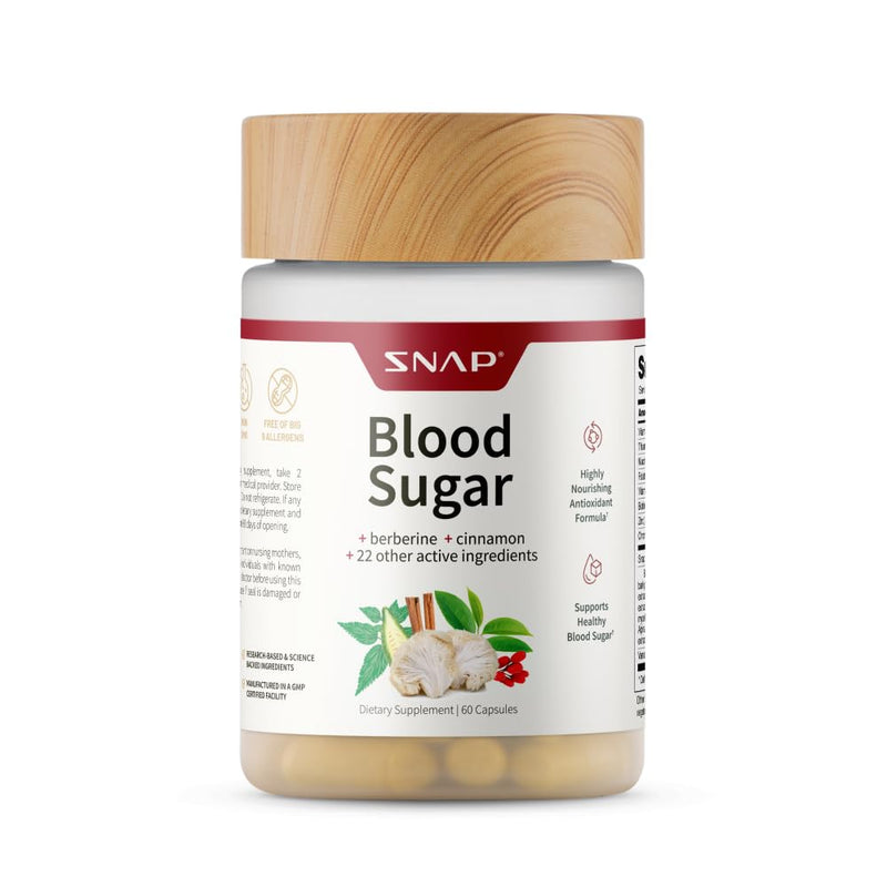 [Australia] - Snap Supplements Blood Sugar Blend with Berberine, CoQ10, Cinnamon, Alpha Lipoic Acid and Gymnema to Support Healthy Blood Sugar, Metabolic Health and Energy, Sugar Free, 60 Capsules 60 Count (Pack of 1) 
