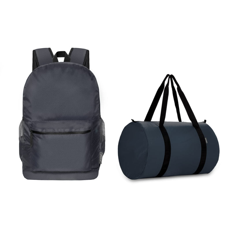 pack all Travel Foldable Bag Bundle | 20L Packable Backpack & 32L Duffel Bag (Navy Blue)