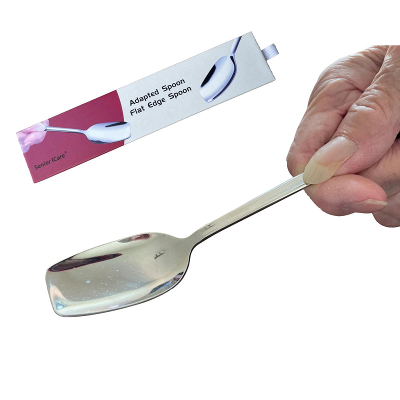 [Australia] - Silverware Adaptive Spoons for Parkinson's - Utensils for Elderly, Disabled, Adults, Parkinson's Patients, Handicapped, Non-Weighted Flat Edge Spoon by Senior ICare 