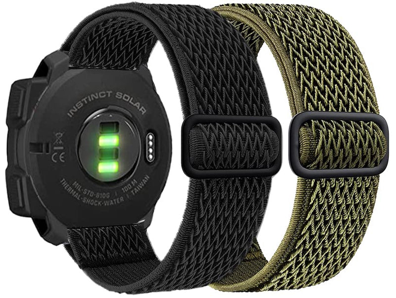 [Australia] - Olytop Elastic Watch Bands for Garmin Instinct/2 Solar, 22mm Soft Stretchy Nylon Ultra-Light Wristband Replacement Strap Men Women for Garmin Instinct Tactical/Esports/Solar/Tide Smartwatch Wave Black+Green 