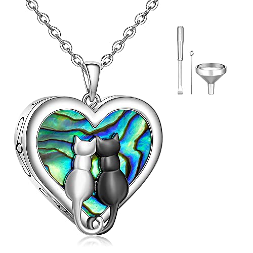 Black Cat Urn Necklaces for Ashes Women Sterling Silver Abalone Necklace