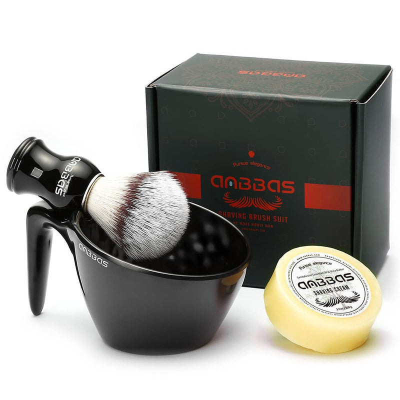 [Australia] - Anbbas Faux Badger Bristles Shaving Brush with Food-Grade Melamine POP Mug for Lathering and 3.5oz Shaving Soap Refill for Men Wet Shave,Women Girls Hair Removal Black 