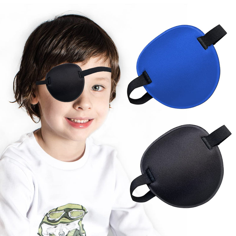 [Australia] - 2PCS Eye Patch, Medical Eye Patches for Adults, Adjustable 3D Eye Patch, Soft Amblyopia Lazy Eye Patches for Left or Right Eyes, for Adults and Kids (Black, Blue) Black & Blue 