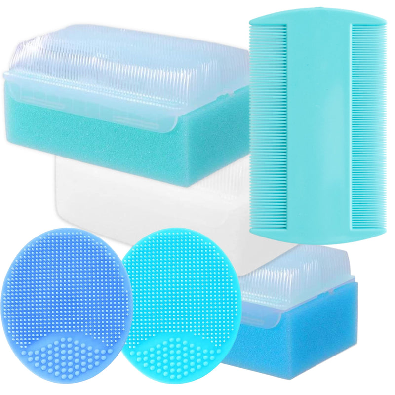 [Australia] - Cradle Cap Brush & Baby Comb Set - Newborn Bath Essentials | Baby Cradle Cap Treatment | Baby Scalp Scrubber (6-Pack) 6-Pack Cradle Cap Kit - Azure 