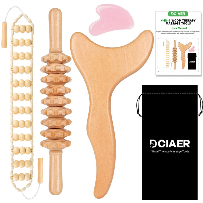 [Australia] - 4 in 1 Wood Therapy Massage Tools Lymphatic Drainage Massager Kit - Maderoterapia Kit - for Gua Sha Massage, Anti Cellulite, Body Sculpting, Get Rid of Cellulite 
