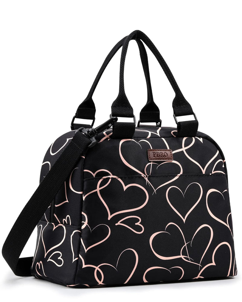 [Australia] - PBRO Insulated Lunch Bag for Women,Reusable Lunch Tote with Adjustable Shoulder Belt,Cute Love Heart Portable Lunch Box Cooler Bag,Perfect for Adult Girls Travel Picnic,Office,Working -Rose Gold Medium 