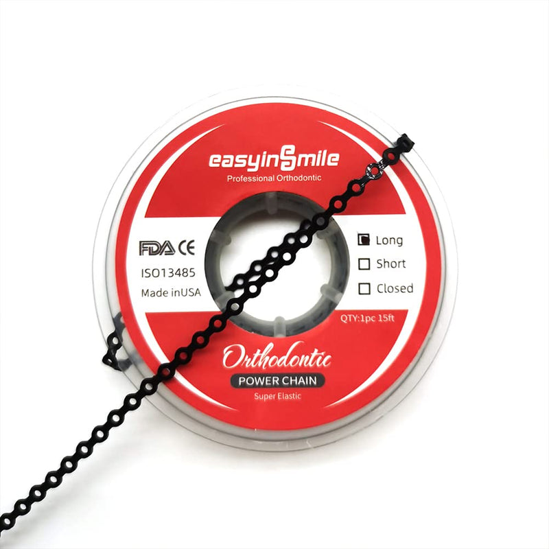 [Australia] - Dental Orthodontic Power Chain Multicolor Spool Elastic Rubber Bands for Teeth Braces (Long, Black) Long 