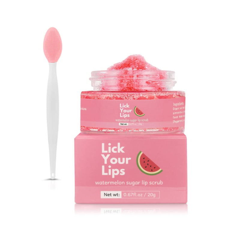 [Australia] - Watermelon Sugar Scrub for Dry, Cracked and Dark Lips by Lick Your Lips – Organic Lip Scrubs Exfoliator and Moisturizer with Lip Brush – Vegan, Cruelty-Free Lip Care Product (20g) Watermelon Sugar Lip Scrub 