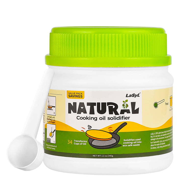 [Australia] - 𝗟𝗮𝗦𝘆𝗟 Natural Cooking Oil Solidifier Powder, Hard Up to 34 Cups of Fry Oil Away from Mess, 100% Plant-Based Oil Hardener for Disposal, Value Pack 12 Oz 12 Ounce (Pack of 1) 
