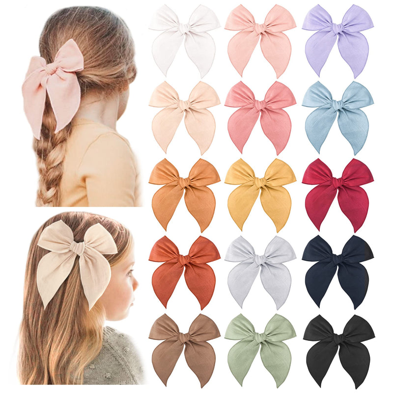 [Australia] - Niceye Pack of 15 Fable Girls Hair Bows Cotton Linen Alligator Hair Clips or Little Girls Toddlers Kids Neutral Handmade Hair Accessories Gentle Pink 